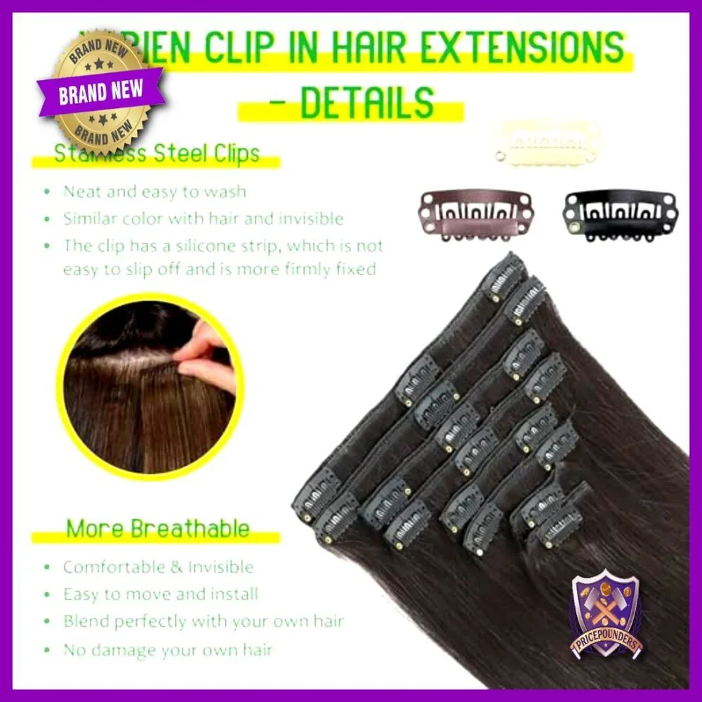 16 Inch Clip In Human Hair Extensions 8pc Set Double Weft 90g
